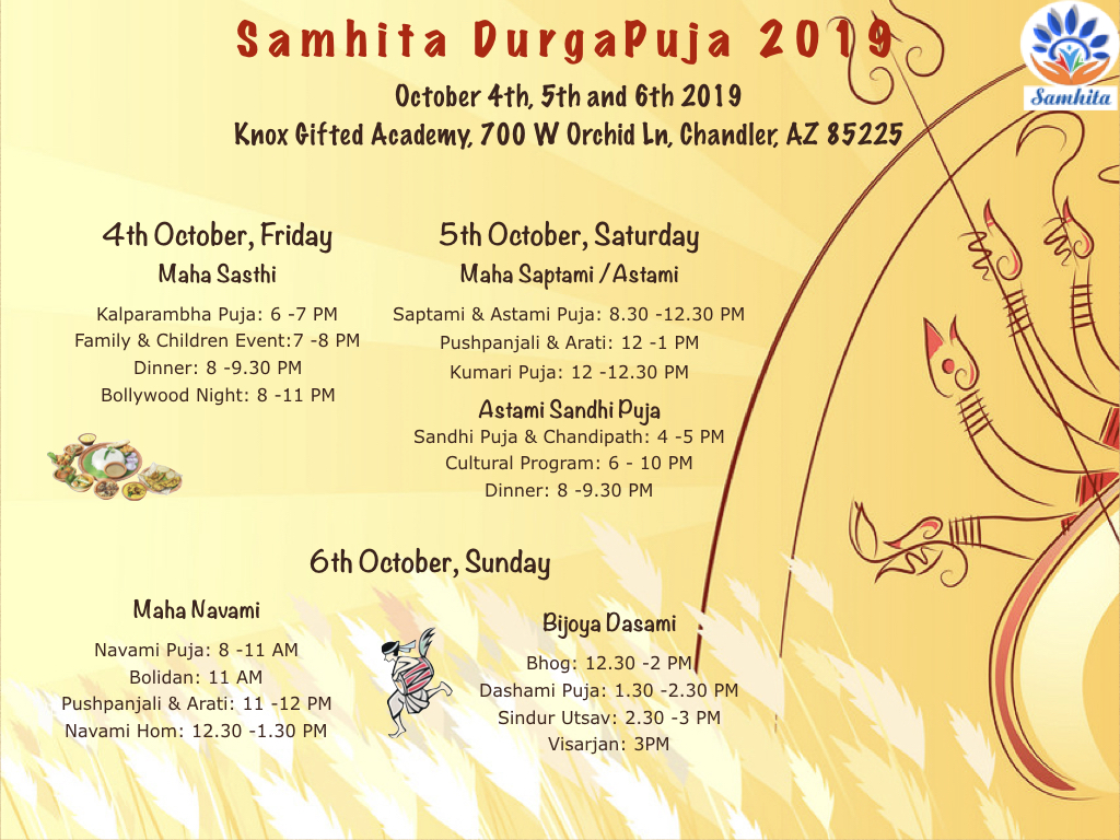 AZSamhita 2019 Durga Puja Schedule – Samhita – A Non-Profit Socio